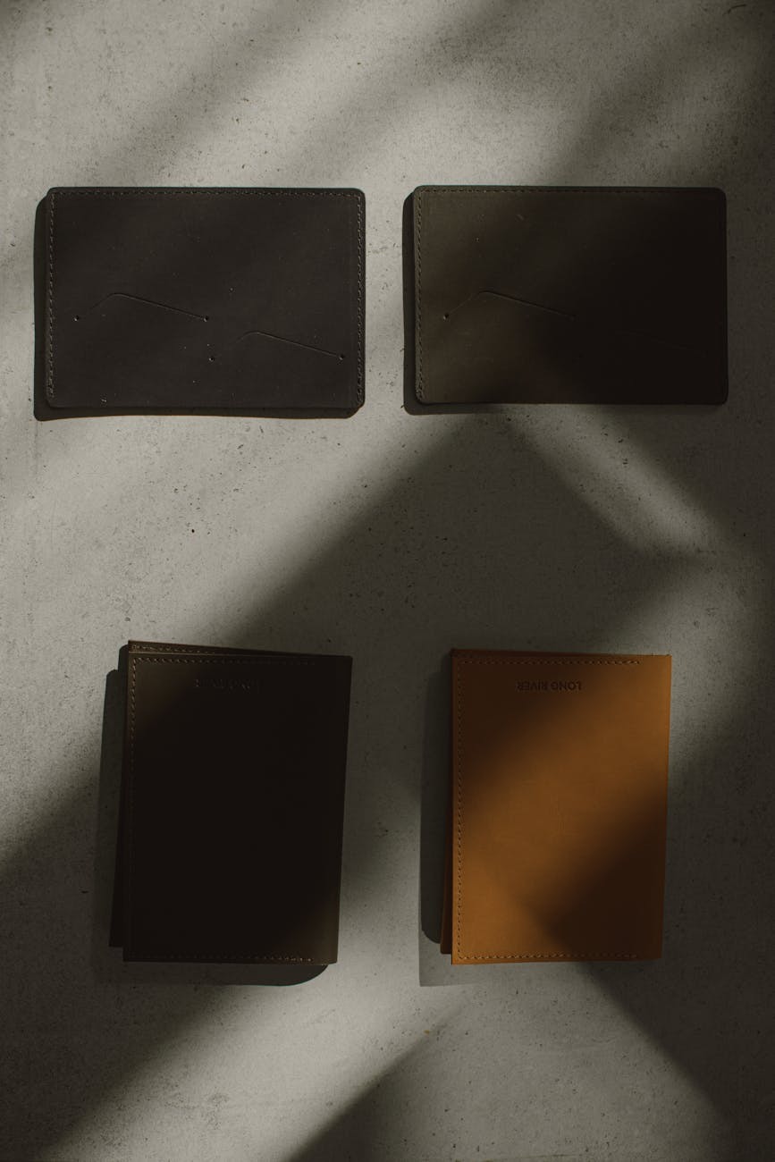 Handmade leather notebook detail with stitching and texture